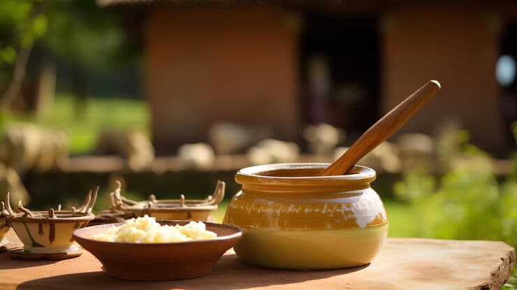 desi ghee ceramic jar with spoon ghee indian — a2 desi ghee guide photo